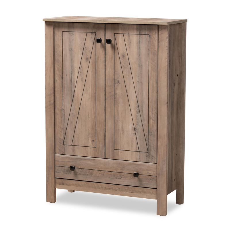 Derek Shoe Cabinet - Modern Rustic Oak Finished Wood with 1 Drawer for Stylish Storage Solutions