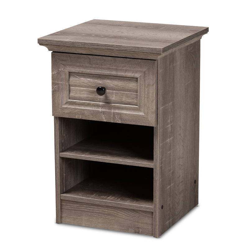 Dara Nightstand Traditional Grey Brown Oak Finished Wood with 1 Drawer for Bedroom Storage