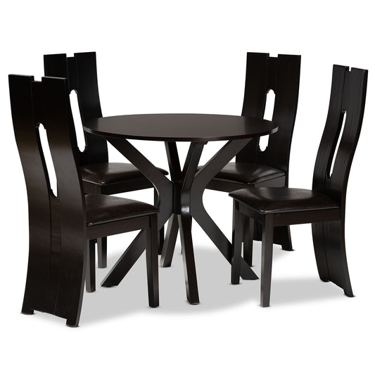 Cian Dining Set Modern 5-Piece Collection with Dark Brown Faux Leather Upholstery and Finished Wood