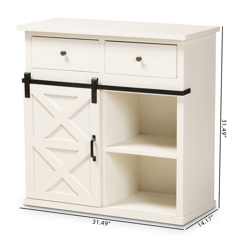 Nadia Sideboard Buffet - Modern Farmhouse Design with White Wood and Black Metal, 2-Door Storage for Dining or Living Room