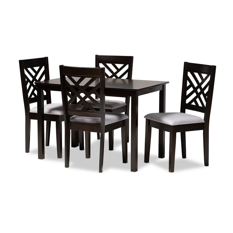 Caron Dining Set Modern and Contemporary Gray Fabric Upholstered Espresso Brown Finished Wood 5-Piece