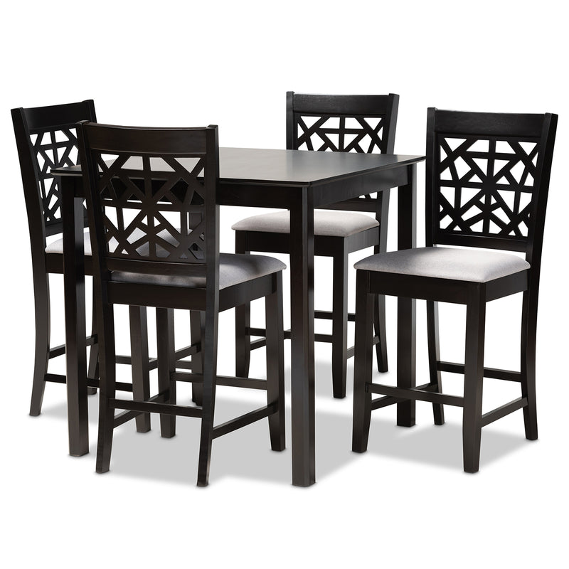 Devon Pub Dining Set Modern and Contemporary Grey Fabric Upholstered Espresso Brown Finished Wood 5-Piece