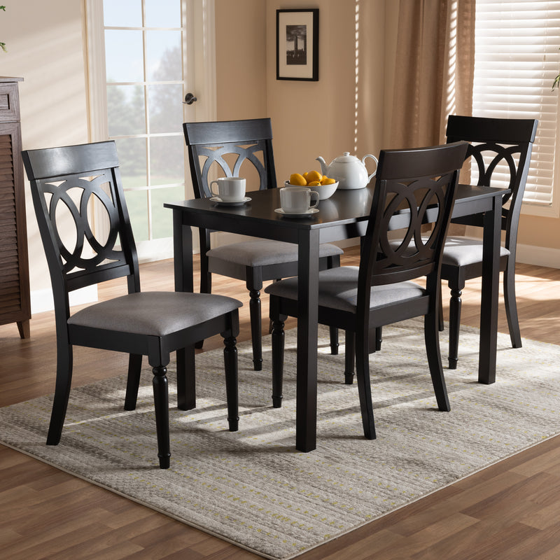 Lucie Dining Set Modern Contemporary Grey Fabric Upholstered Espresso Brown Finished 5-Piece Wood