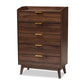 Lena Mid-Century Modern Chest - 5-Drawer Walnut Brown Wood Storage Unit for Bedroom or Living Room