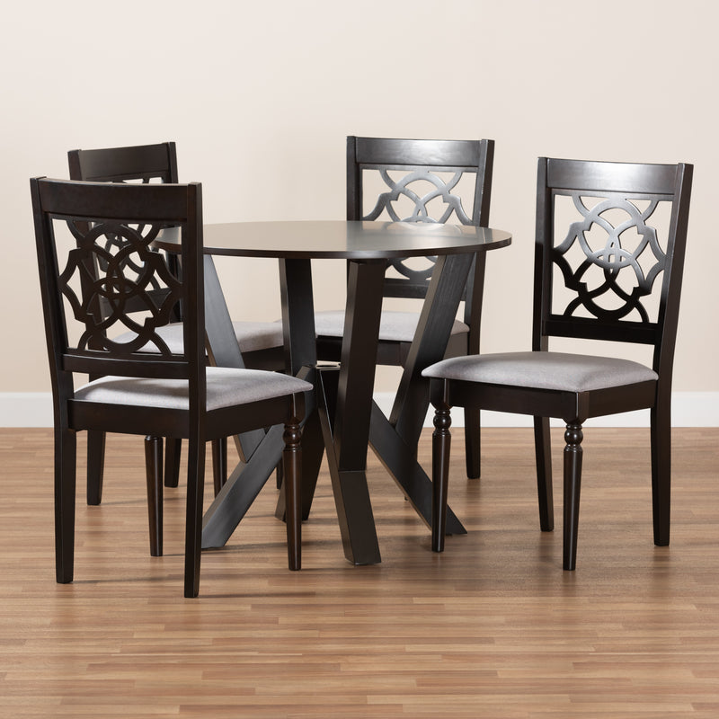 Alma Dining Set Modern 5-Piece Grey Fabric Upholstered with Dark Brown Finished Wood