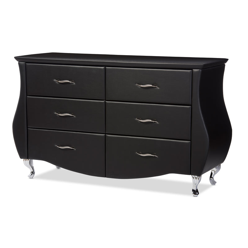 Enzo Dresser - Modern and Contemporary Black Faux Leather 6-Drawer