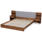 Sami Queen Size Platform Bed Modern Light Grey Fabric Upholstered with Walnut Brown Finished Wood