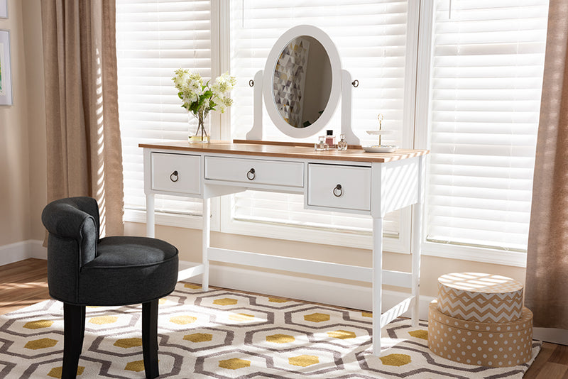 Sylvie Classic Vanity Table White 3-Drawer Wood Design with Mirror for Elegant Bedroom Decor