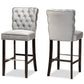 Daphne Bar Stool Set Modern and Contemporary Dark Grey Velvet Fabric Upholstered with Dark Brown Finished Wood 2-Piece