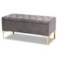 Valere Ottoman Glam and Luxe Grey Velvet Fabric Upholstered Gold Finished Button Tufted Storage