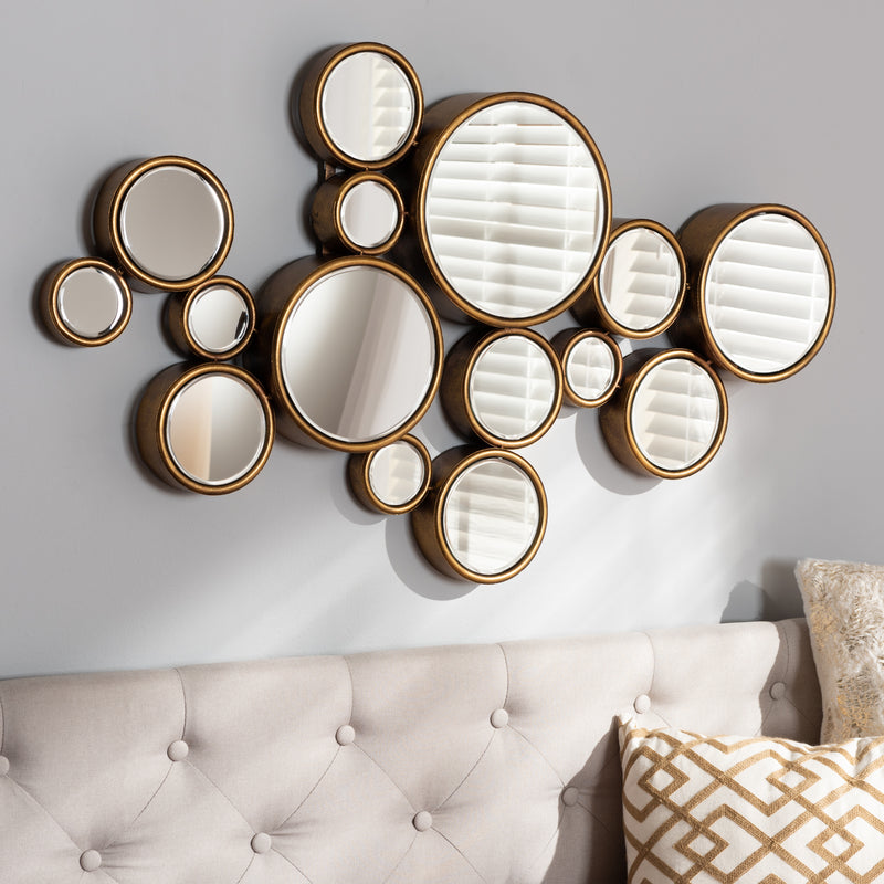 Cassiopeia Wall Mirror Modern Antique Gold Bubble Accent Design for Home Decor