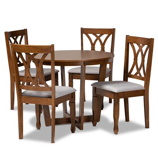 Aggie Dining Set Modern 5-Piece Grey Fabric Upholstered with Walnut Brown Finished Wood