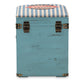 Caye Vintage Storage Trunk Ottoman Striped Fabric Upholstered with Light Blue Wood Finish