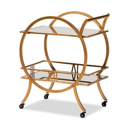 Arsene Mobile Bar Cart - Modern 2-Tier Design with Antique Gold Finish