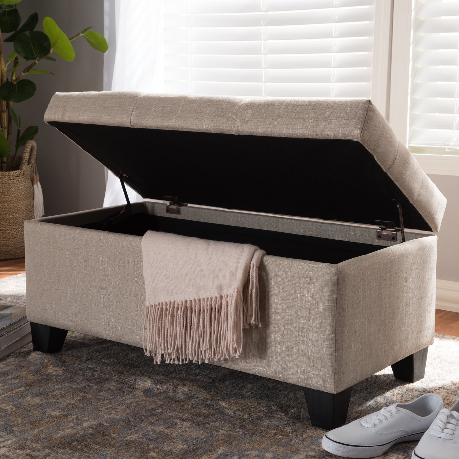 Michaela Ottoman Modern and Contemporary Beige Fabric Upholstered Storage