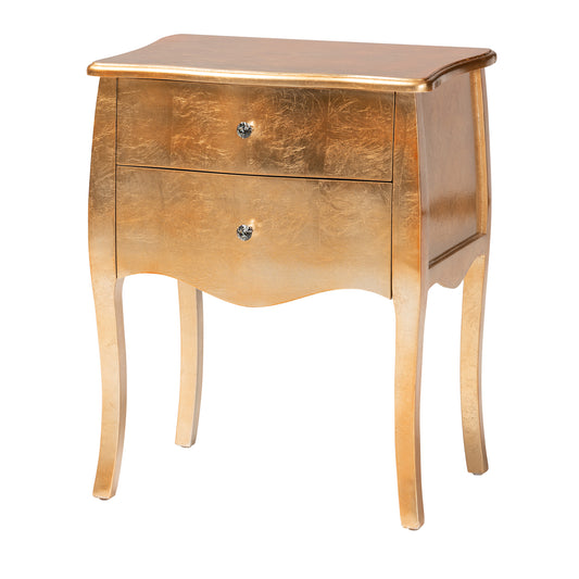 Patrice End Table Classic Traditional Gold Finished Wood Design with 2 Drawers for Stylish Storage and Decor