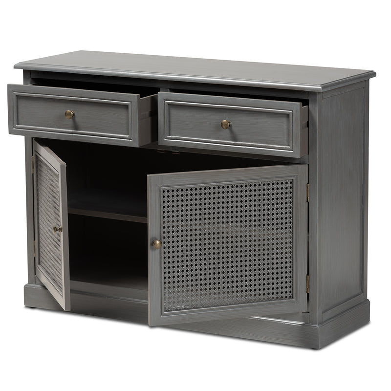 Sheldon Sideboard Buffet - Modern Vintage Grey Wood with Synthetic Rattan Finish