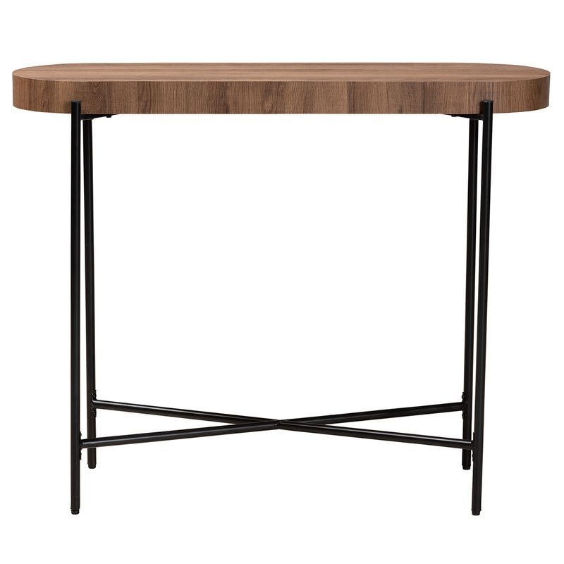 Savion Console Table Modern Industrial Design with Walnut Brown Wood and Black Metal Frame