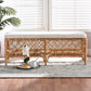 Orchard Modern Bohemian Bench White Fabric Upholstered with Natural Brown Rattan Accents for Stylish Seating and Decor