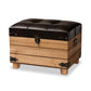 Edmund Storage Ottoman Rustic Dark Brown Faux Leather Upholstered with Oak Finished Wood