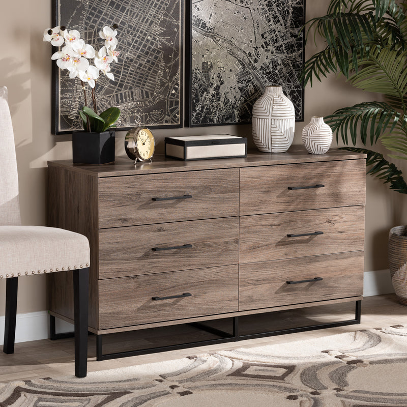 Daxton 6-Drawer Dresser in Rustic Oak Finish, Stylish Storage Solution for Modern Bedroom Furniture