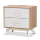 Helena Nightstand Mid-Century Modern Natural Oak and Whitewashed Wood 2-Drawer Design for Stylish Bedroom Storage