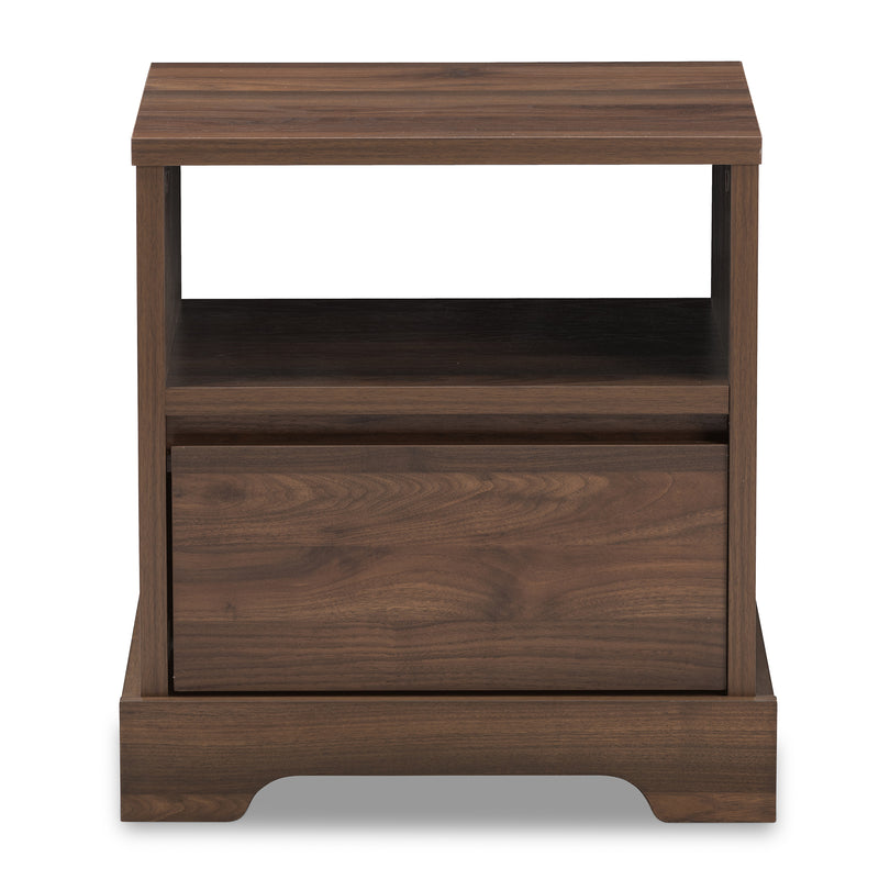 Burnwood Modern Nightstand Walnut Brown Finished Wood with 1 Drawer for Bedroom Storage