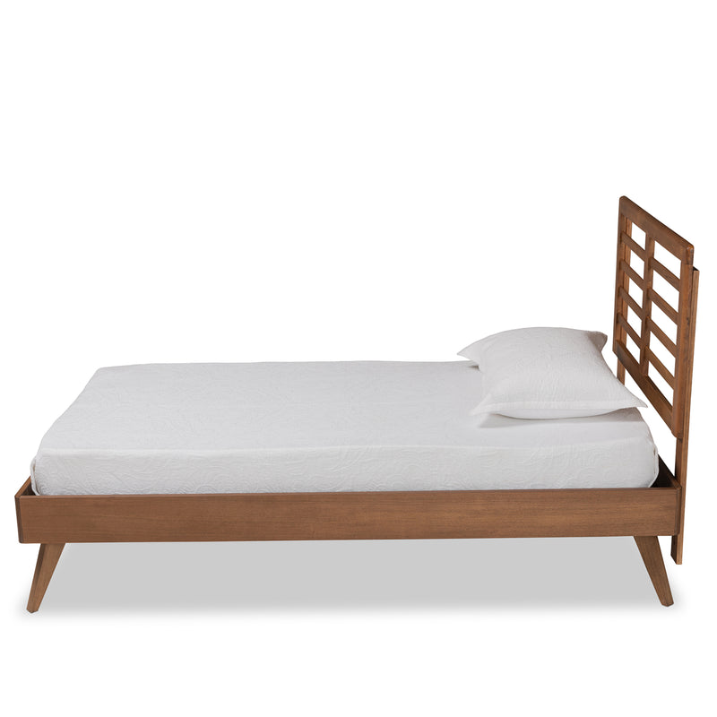 Eris Twin Size Platform Bed in Mid-Century Modern Walnut Brown Wood with Sleek Design and Sturdy Construction