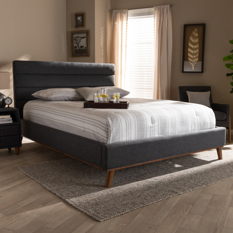 Erlend Platform Bed - Mid-Century Modern Dark Grey Fabric Upholstered