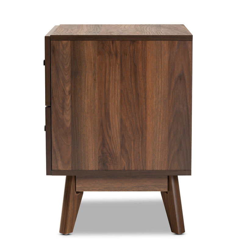 Hartman Mid-Century Modern Nightstand Walnut Brown Finished Wood with 2 Drawers for Stylish Bedroom Storage