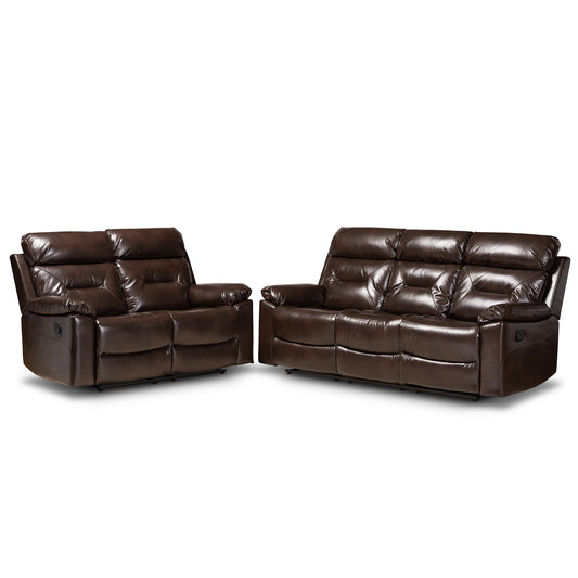 Byron Reclining Living Room Set Modern Dark Brown Faux Leather Upholstered 2-Piece Sofa and Loveseat Collection