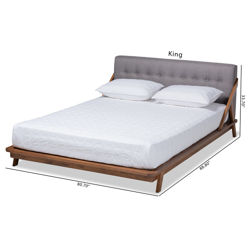 Sante Platform Bed - Mid-Century Modern Grey Fabric Upholstered Wood