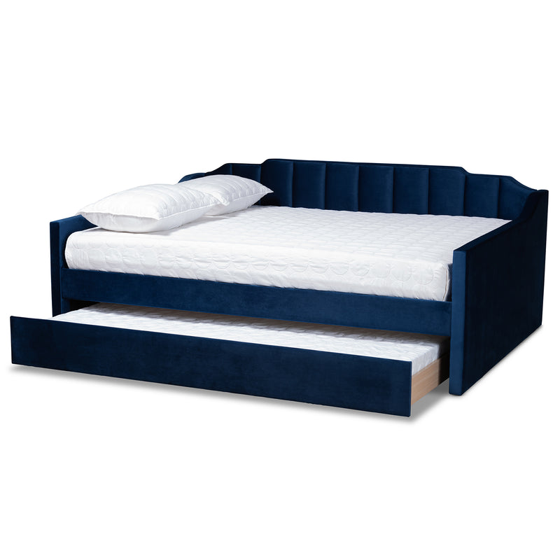 Lennon Daybed - Modern and Contemporary Navy Blue Velvet Fabric Upholstered with Trundle