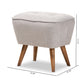 Petronelle Ottoman Mid-Century Modern Greyish Beige Fabric Upholstered Walnut Brown Finished Wood