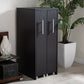 Lindo Bookcase Dark Brown Wood Shelving Cabinet with Two Pull-out Doors for Stylish Storage and Organization