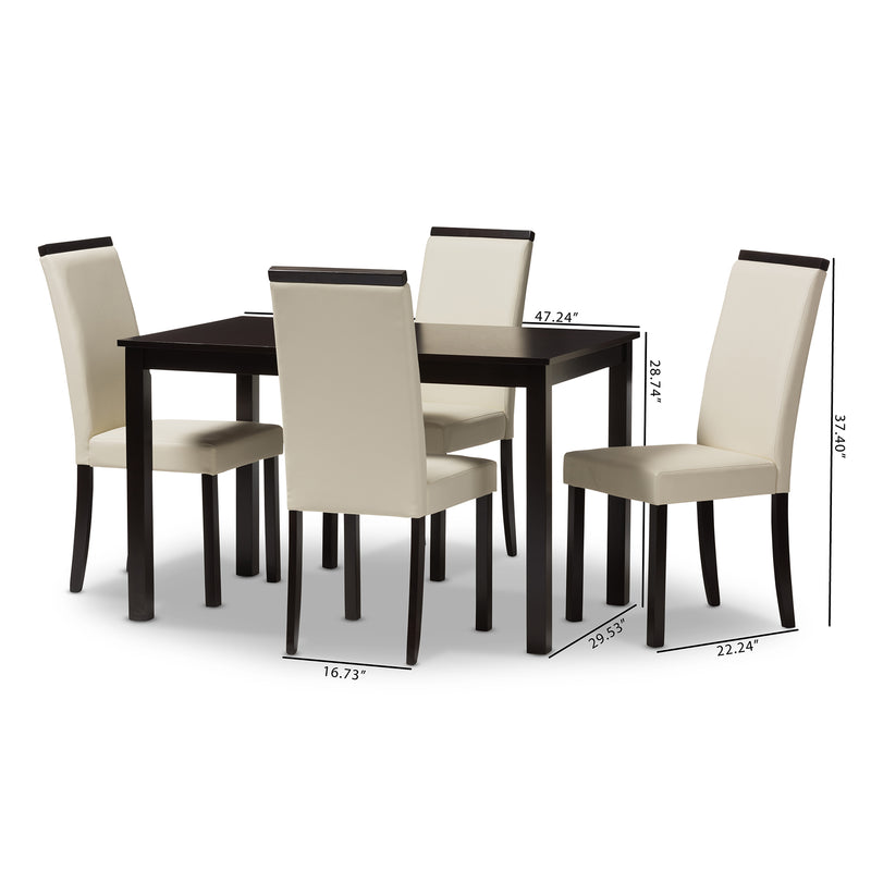 Daveney 5-Piece Dining Set in Modern Cream Faux Leather for Stylish Dining Rooms