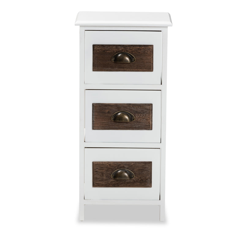 Fanning Modern 3-Drawer Storage Unit in Two-Tone White and Walnut Brown Finished Wood for Stylish Organization