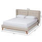 Gretchen Platform Bed - Modern and Contemporary Light Beige Fabric Upholstered with Walnut Brown Finished Wood