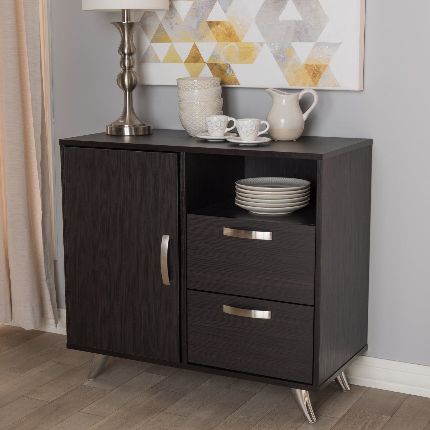 Warwick Sideboard Modern Espresso Brown Wood Storage Cabinet with Adjustable Shelves and Stylish Design