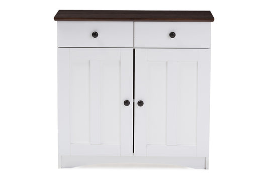 Lauren Buffet Kitchen Cabinet Modern and Contemporary Two-tone White and Dark Brown with Two Doors and Two Drawers