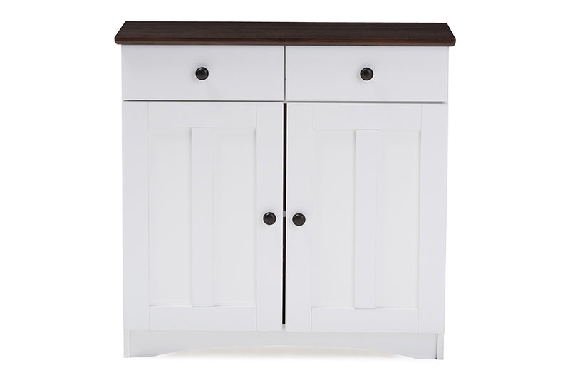 Lauren Buffet Kitchen Cabinet Modern and Contemporary Two-tone White and Dark Brown with Two Doors and Two Drawers