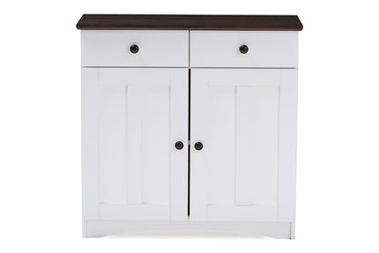 Lauren Buffet Kitchen Cabinet Modern and Contemporary Two-tone White and Dark Brown with Two Doors and Two Drawers