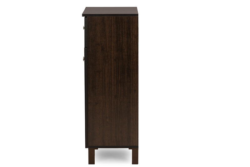 Felda Modern Shoe Cabinet - Dark Brown Storage Unit with 2 Doors and Drawer for Organized Footwear