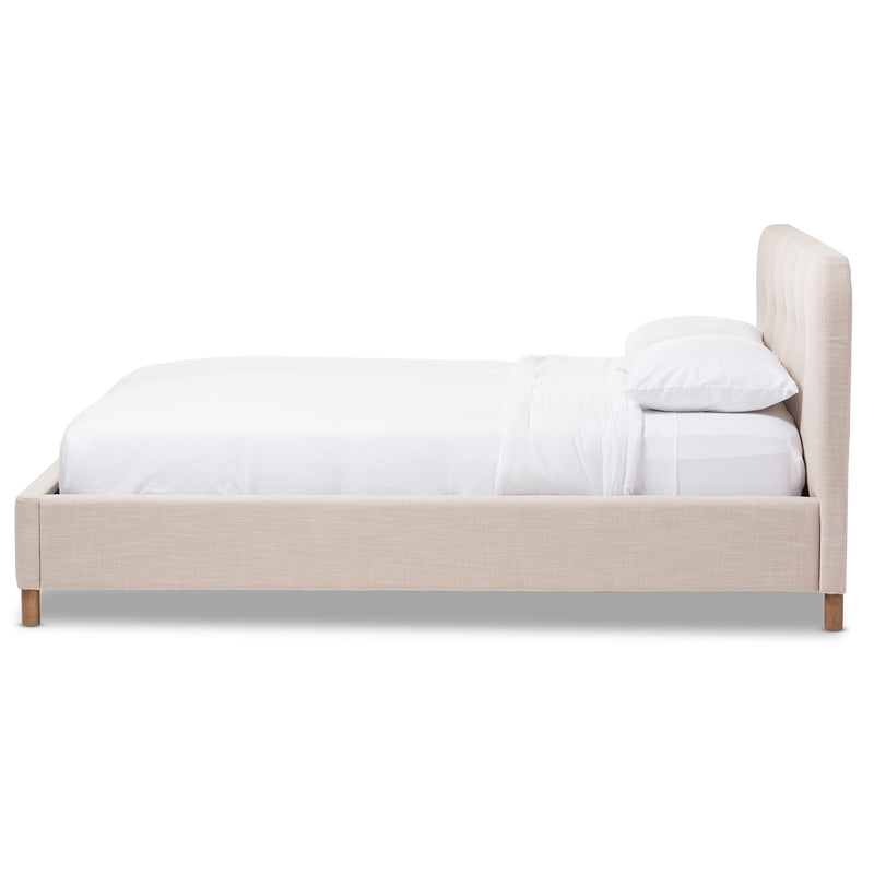 Germaine Queen Size Platform Bed in Beige Mix Linen with Mid-Century Modern Grid-Tufting Design