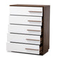 Mette Mid-Century Modern 5-Drawer Wood Chest in Two-Tone White and Walnut, Stylish Storage for Bedroom or Living Room