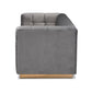 Loreto Sofa Glam and Luxe Grey Velvet Fabric Upholstered Brushed Gold Finished