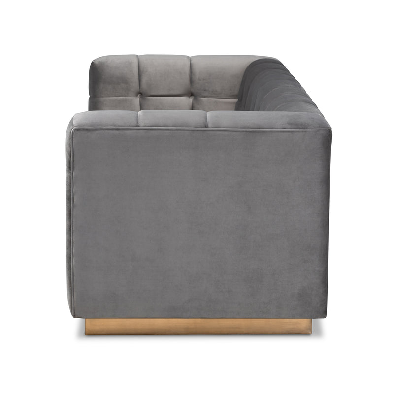 Loreto Sofa Glam and Luxe Grey Velvet Fabric Upholstered Brushed Gold Finished