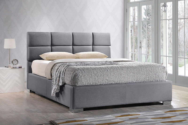 Sophie Queen Size Platform Bed Modern Contemporary Grey Fabric Upholstered Design for Stylish Bedrooms