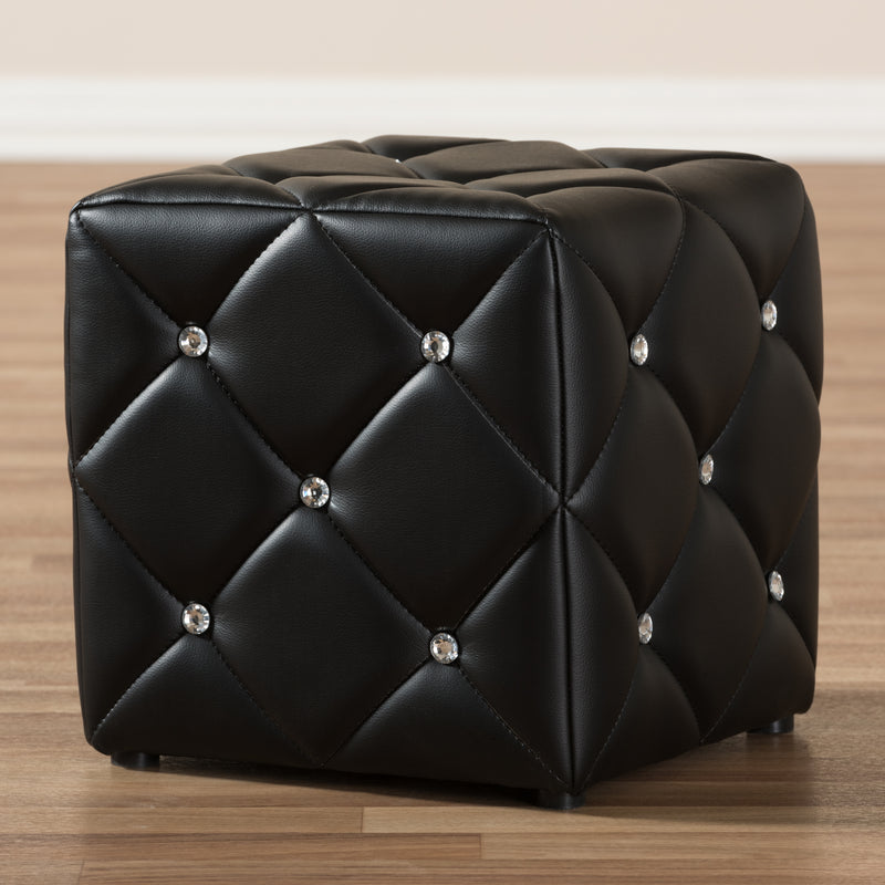 Stacey Ottoman Modern and Contemporary Black Faux Leather Upholstered