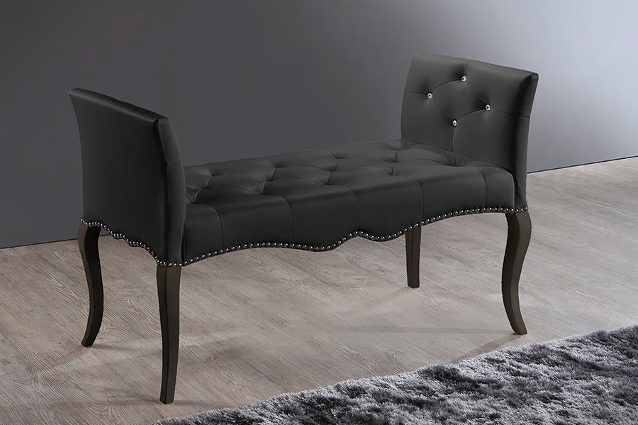 Kristy Bench Modern and Contemporary Black Faux Leather Classic Seating